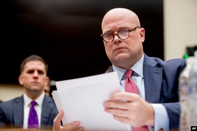 FILE - Then-acting Attorney General Matthew Whitaker appears before the House Judiciary Committee on Capitol Hill, Feb. 8, 2019, in Washington.