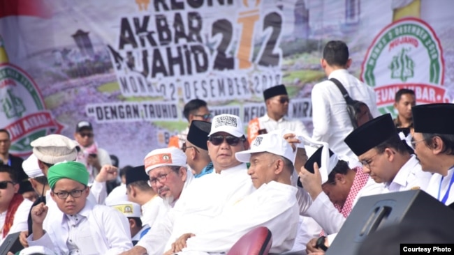 Sejumlah tokoh hadir dalam "Reuni Persaudaraan 212" tahun 2019, termasuk calon presiden Prabowo Subianto, Gubernur DKI Jakarta Anies Baswedan dan Mantan Ketua Umum PAN Amien Rais. (Foto Courtesy)