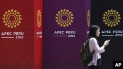 17일 페루 리마의 국립박물관 앞에 APEC 아시아태평양경제협력체 개막을 알리는 광고가 붙어있다.