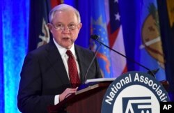 FILE - U.S. Attorney General Jeff Sessions speaks at the National Association of Attorneys General Winter Meeting in Washington, Feb. 27, 2018.