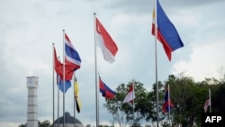 The flags of member nations of the Association of Southeast Asian Nations (ASEAN) are pictured in Bandar Seri Begawan, April 24, 2013. 