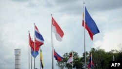 The flags of member nations of the Association of Southeast Asian Nations (ASEAN) are pictured in Bandar Seri Begawan, April 24, 2013. 