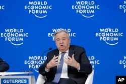 Antonio Guterres, Secretary-General of United Nations addresses the annual meeting of the World Economic Forum in Davos, Switzerland, Jan. 24, 2019.