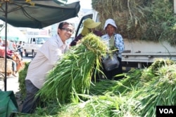 Yaing Saing Koma, co-founder of Grassroots Democratic Party GDP, at Ang Tasom market at Takeo province, August 9, 2016. (S. Khan for VOA)