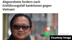 Bài viết của nhật báo Suedeutsche Zeitung với hàng tít "Các nghị sỹ kêu gọi lệnh trừng phạt đối với Việt Nam sau vụ bắt cóc."