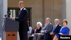 U.S. President Barack Obama delivers remarks at the dedication ceremony for the George W. Bush Presidential Center in Dallas, Texas, April 25, 2013.