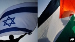 (Left): An Israeli youth waves a national flag during a rally in the coastal city of Ashkelon showing solidarity with the country's armed forces
(Right): Israeli Arabs carry a Palestinian flag during a rally to commemorate the October 2000 riots which le