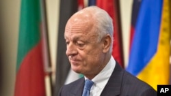 U.N. Syria envoy Staffan de Mistura during a press conference after his meeting with the U.N. Security Council, Oct. 30, 2014 at U.N. headquarters. 