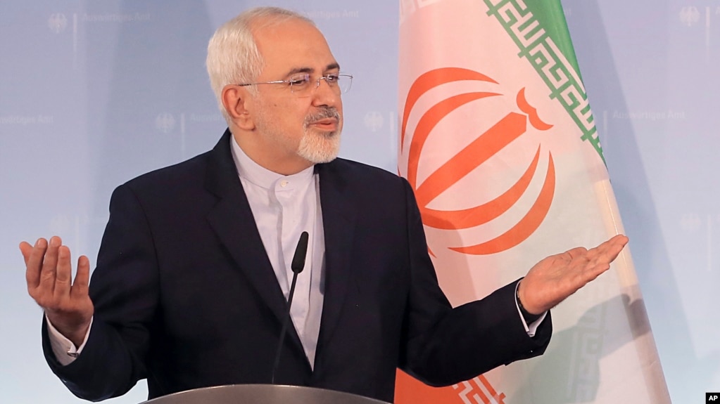 Iran's Foreign Minister Mohammad Javad Zarif, left, and his German counterpart, Sigmar Gabriel, not pictured, attend a news conference at the Foreign Affair's Office in Berlin, Germany, June 27, 2017.