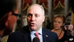 Majority Whip Rep. Steve Scalise, R-La., speaks with the media on Capitol Hill, May 17, 2017 in Washington.