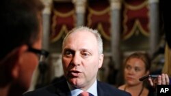 Majority Whip Rep. Steve Scalise, R-La., speaks with the media on Capitol Hill, May 17, 2017 in Washington.