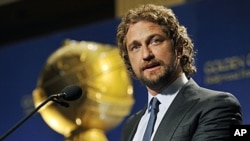 Presenter Gerard Butler announces nominations for the 69th Annual Golden Globe Awards in Beverly Hills, California, December 14, 2011.