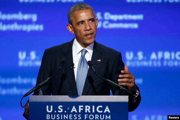 FILE - U.S. President Barack Obama addresses the U.S.-Africa Business Forum in Washington, Aug. 5, 2014.
