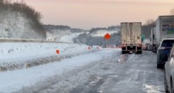 Vehicles are stuck in gridlock in the morning on the Interstate Highway I-95 near Stafford, Virginia, Jan. 4, 2022, in this still image obtained from a social media video. (Susan Phalen/via Reuters)