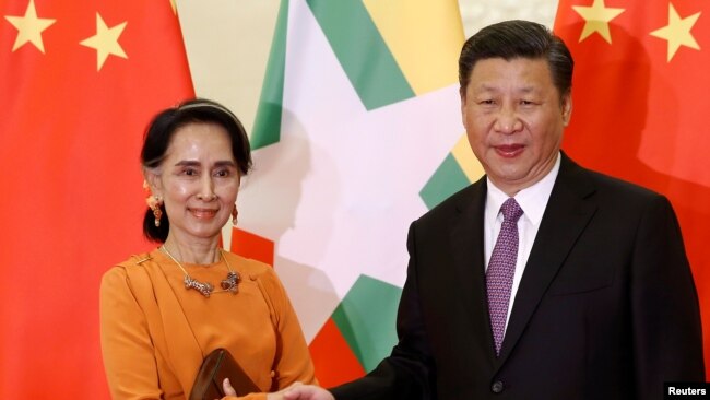 中国国家主席习近平和缅甸领导人昂山素季(2017年5月16日资料照)