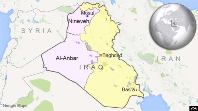 Map of Iraq showing provinces of al-Anbar and Nineveh