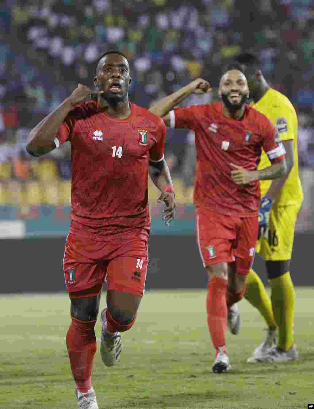 Equatorial Guinea&#39;s Jannick Buyla celebrates after he scored a goal against Senegal in Cameroon, Jan. 30, 2022.