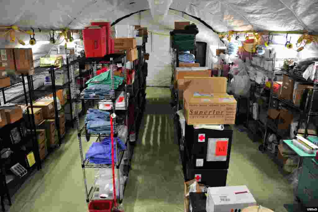 A fully stocked medical supply room stands ready for the opening of the Ebola treatment facility located about 48 kilometers outside Monrovia, Liberia, Nov. 4, 2014. (Sgt. 1st Class Nathan Hoskins/DOD) 