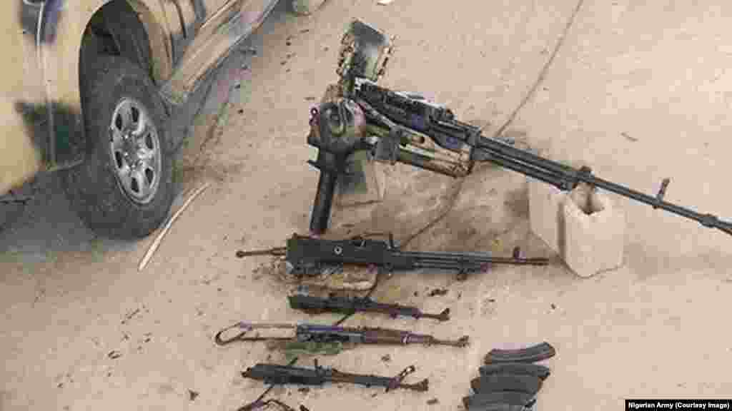 Armaments captured from Boko Haram after an attack on Dikwa, Borno State, Nigeria, February 24, 2016.