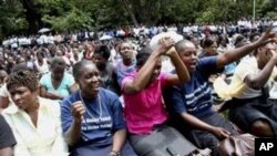 Striking civil servants attending a rally in Harare.