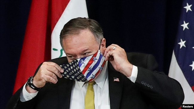 美国国务卿蓬佩奥2020年8月19日在国务院出席一场活动（路透社）