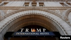 FILE - Part of the entrance and facade of the Trump International Hotel are seen in Washington, D.C., Sept. 12, 2016. 