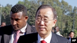 UN Secretary-General Ban Ki-moon arrives for the 18th African Union Summit in the Ethiopia's capital, Addis Ababa, January 29, 2012.