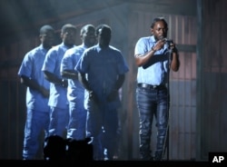 Kendrick Lamar performs at the 58th annual Grammy Awards on Feb. 15, 2016, in Los Angeles.