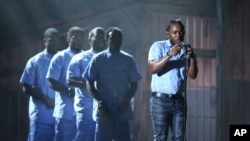 Kendrick Lamar performs at the 58th annual Grammy Awards on Feb. 15, 2016, in Los Angeles.