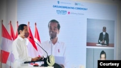 Presiden Joko Widodo dalam peletakan batu pertama pembangunan pabrik baterai listrik di Karawang, Jawa Barat, Rabu, 15 September 2021. (Foto: Biro Setpres)