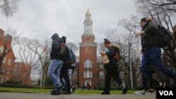 Brooklyn College students walk between classes on campus in New York, Feb. 1, 2017.