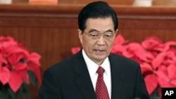 Hu Jintao, China's president and general secretary of the Communist Party of China, delivers a speech during the celebration of the 90th anniversary of the founding of the party, at the Great Hall of the People in Beijing July 1, 2011.