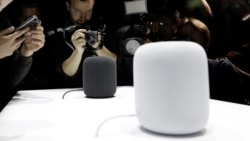 In this Monday, June 5, 2017, file photo, the HomePod speaker is photographed in a a showroom during an announcement of new products at the Apple Worldwide Developers Conference in San Jose, Calif. (AP Photo/Marcio Jose Sanchez, File)