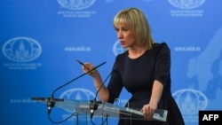 FILE - Russian Foreign Ministry spokeswoman Maria Zakharova speaks to the media in Moscow, March 29, 2018.