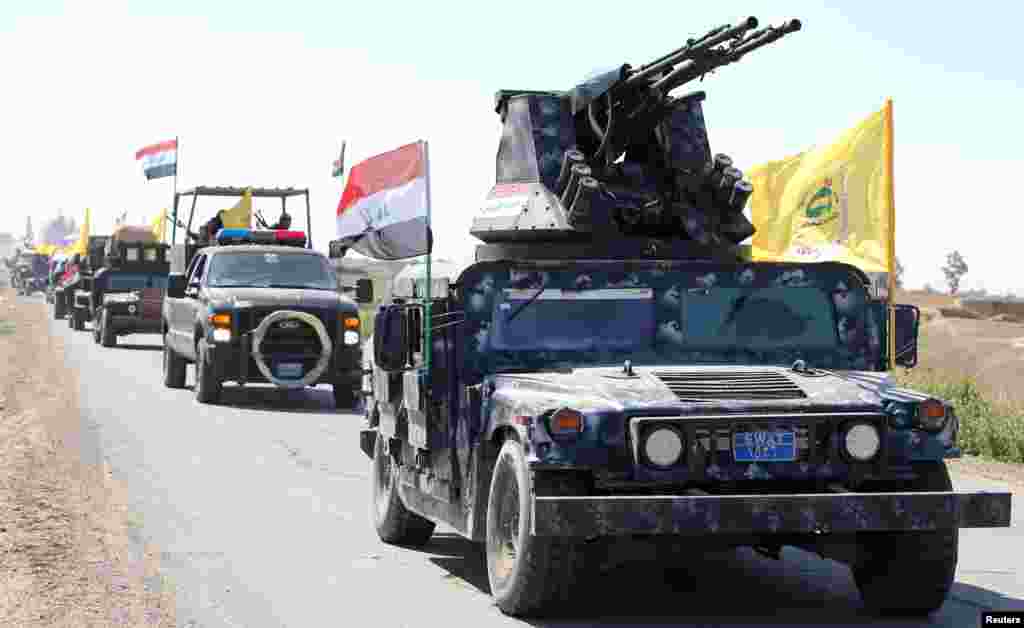 Xe quân sự của lực lượng an ninh Iraq và chiến binh Shia tại đập Udhaim, phía bắc thủ đô Baghdad, ngày 1/3/2015.
