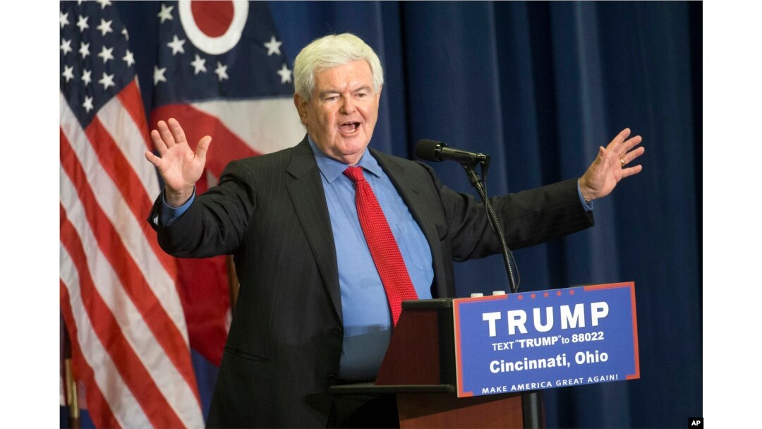 Former House Speaker Newt Gingrich speaks before introducing Republican presidential candidate Donald Trump during a campaign rally at the Sharonville Convention Center in Cincinnati, July 6, 2016. On Thursday, he called for testing all U.S. Muslims and deporting those who "believe in sharia law."