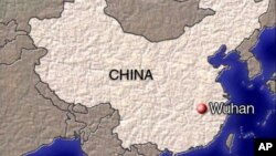 中國地圖上的紅點為武漢