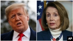 FILE - From left, President Donald Trump and House Speaker Nancy Pelosi.