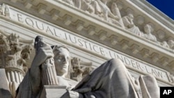 FILE - Detail of the West facade of the U.S. Supreme Court, Washington, D.C., March 7, 2011.