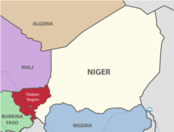 A map of Niger and surrounding countries, with Niger's Tillaberi region highlighted.