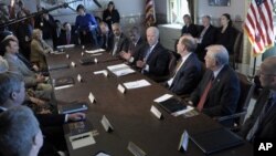 U.S. Vice President Joe Biden, center, meets with sportsmen, wildlife groups, and members of the cabinet, Jan. 10, 2013.