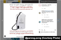 Guna mengurangi sampah, Parongpong berinisiatif menggelar 'The Trash Bag Project' mengubah spanduk bekas jadi tas berguna. (Foto: @parong.pong)