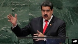 니콜라스 마두로 베네수엘라 대통령이 지난 26일 미국 뉴욕의 유엔본부에서 열린 제73회 유엔총회에서 연설하고 있다. 