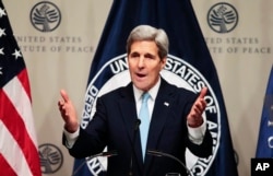 Secretary of State Kerry speaks at The United States Institute of Peace on U.S. strategy in Syria and the Middle East just before heading back to Vienna for more talks on how to resolve the crisis, Nov. 12, 2015.