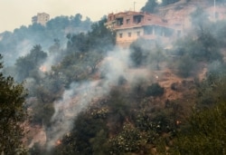 Asap mengepul dari kebakaran hutan di pegunungan Provinsi Tizi Ouzou, sebelah timur Ibu Kota Aljazair, Aljir, 10 Agustus 2021. (Foto: REUTERS/Abdelaziz Boumzar)