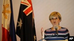 Australian Foreign Minister Julie Bishop delivers a speech at the Stratbase Albert del Rosario Institute for Strategic and International Studies in Manila, the Philippines, March 16, 2017.