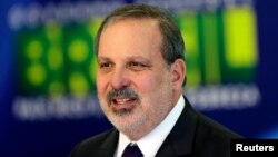 Armando Monteiro, Brazil's new Minister for Development, Industry and Trade, attends a news conference after he was introduced at the Planalto Palace in Brasilia, Dec. 1, 2014. 