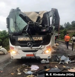 A damaged bus in Akum, Cameroon, Sept. 9, 2018.