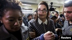 FILE - Guatemala's former Vice-President Roxana Baldetti arrives to a hearing at the Supreme Court of Justice in Guatemala City, Guatemala, March 28, 2016, on charges of conspiracy, customs fraud and bribery charges. 