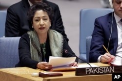 FILE - Pakistan's U.N. Ambassador Maleeha Lodhi speaks in the United Nations Security Council.